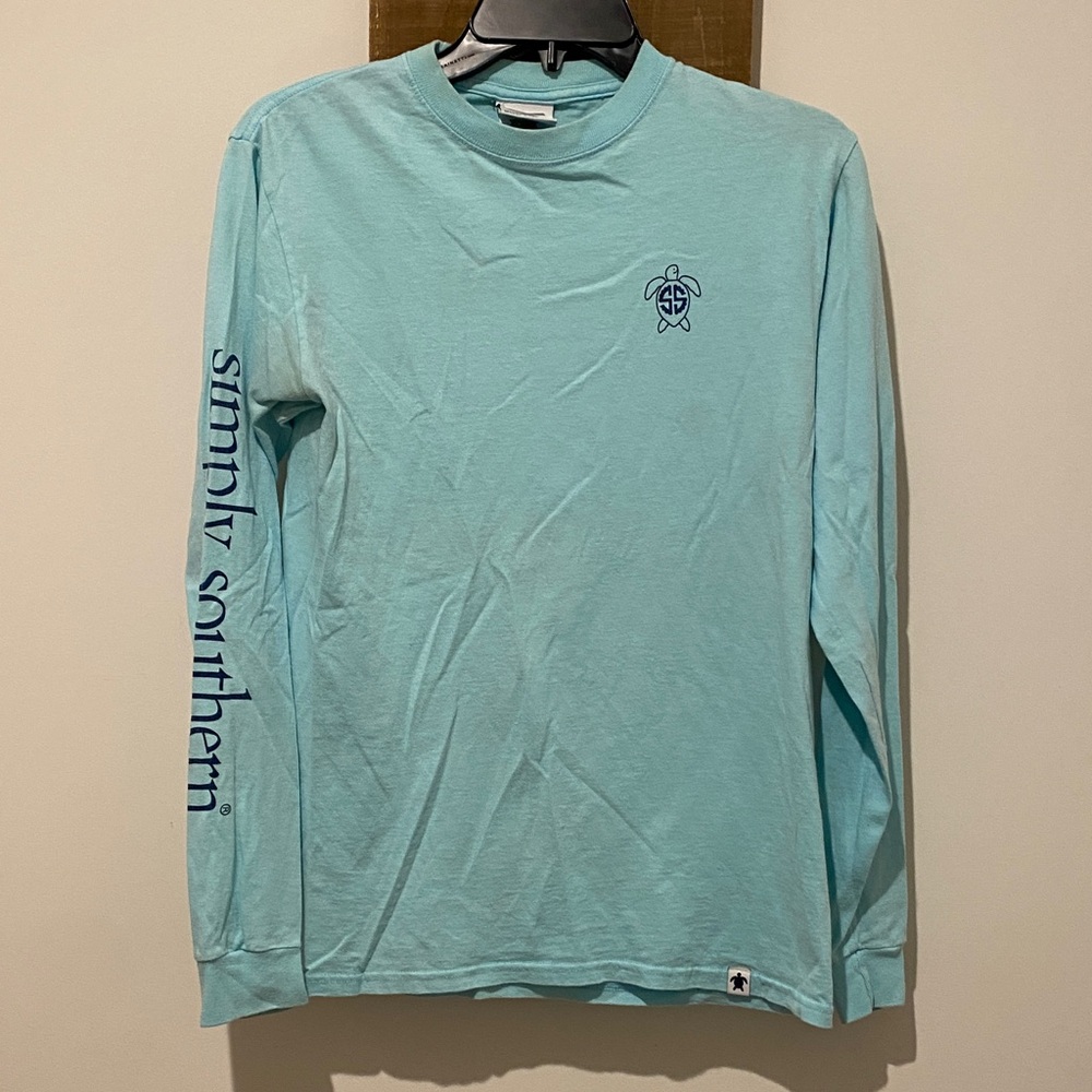 Simply Southern Aqua Long Sleeve Tee with Turtle Design